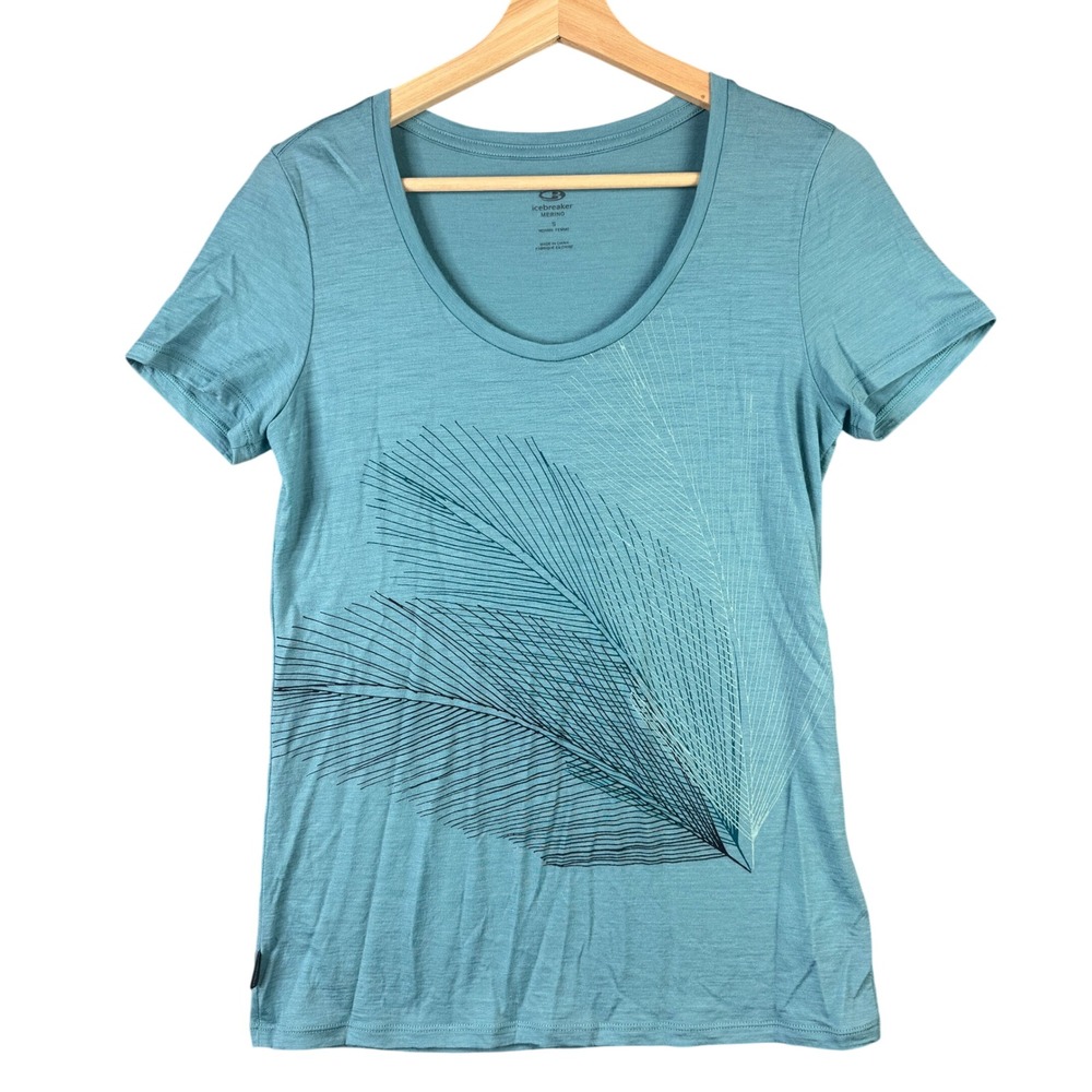 Icebreaker Teal Short Sleeve Tee with Feather Graphic